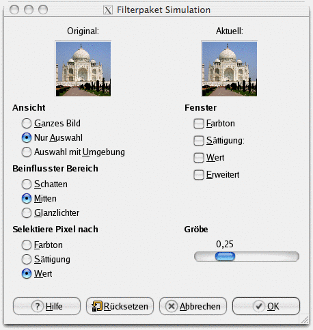 Allgemeine Eigenschaften für das Filter Filterpaket
